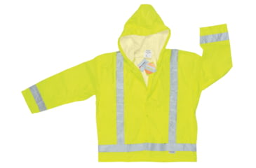 Image of MCR Safety Luminator Hi Vis Lightweight Rain Jacket, Poly/PU, Attached Drawstring Hood, ANSI 107 Type R Class 3, Fluorescent Lime, L, 500RJHL