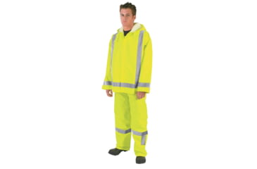 Image of MCR Safety Luminator Hi Vis Lightweight Rain Jacket, Poly/PU, Attached Drawstring Hood, ANSI 107 Type R Class 3, Fluorescent Lime, L, 500RJHL