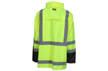 Image of MCR Safety Luminator Hi Vis Lightweight Rain Jacket, Poly/PU, Detachable Hideaway, Hood with Drawstring, ANSI 107 Type R Class 3, Fluorescent Lime, 4X, 508SJX4