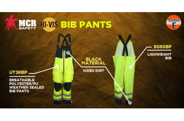 Image of MCR Safety Luminator Hi Vis Lightweight Rain Pants, Poly/PU, High Bib Pocket and Full Elastic Suspenders, ANSI 107 Class E, Fluorescent Lime, L, 508SBPL