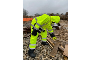 Image of MCR Safety Luminator Hi Vis Lightweight Rain Pants, Poly/PU, High Bib Pocket and Full Elastic Suspenders, ANSI 107 Class E, Fluorescent Lime, L, 508SBPL