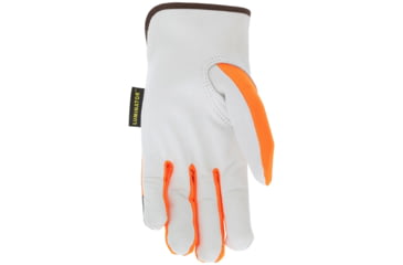 Image of MCR Safety Luminator Leather Drivers Hi-Vis Work Gloves, Premium Grade Grain Goatskin, Hi-Vis Back with Reflective Stripes, White, Medium, 36111M