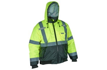 Image of MCR Safety Luminator Two Tone Value Bomber Jacket, Class 3 Insulated, Silver Reflective Stripes, Fluorescent Lime, M, VBBCL3LM