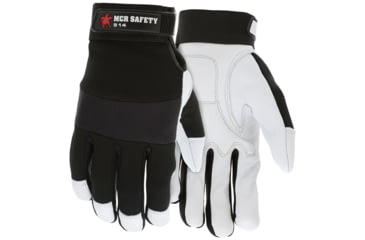 Image of MCR Safety Mechanics Gloves Goatskin Padded Palm, Neoprene Knuckle Strap Spandex Back with Adjustable Hook and Loop Wrist Closure, White, XX - Large, 914XXL