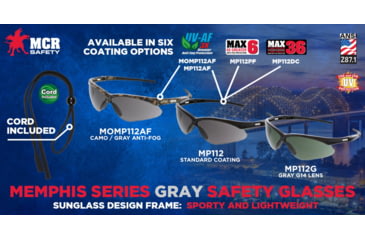 Image of MCR Safety Memphis Series Mossy Oak Camo Safety Glasses, UV-AF Anti-Fog Coating, Wrap Around Lens Design, Gray, One Size, MOMP112AF