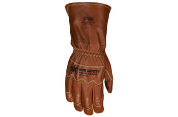 Image of MCR Safety Mustang Utility Leather Work Gloves, Grain Goat Double Palm, DuPont Kevlar Lined and Sewn, Extended Gauntlet Cuff and Wing Thumb, Brown, Medium, MU3624GKM