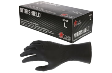 Image of MCR Safety NitriShield Stealth Disposable Nitrile Gloves, Powder Free Industrial Food Service Grade, 12in Length, 6 mil Thickness, Black, Small, 6062S