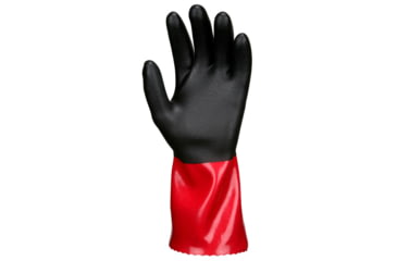 Image of MCR Safety PredaStretch Work Gloves, 18 Gauge Seamless Nylon Shell, Full PVC Nitrile Coating with Sandy Finish, 12in Gauntlet Cuff, Red and Black, Small, MG9648S