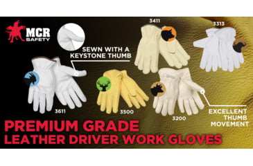 Image of MCR Safety Leather Drivers Work Gloves, Premium Grade Unlined Grain Pigskin, Keystone Thumb, Beige, Medium, 3411M