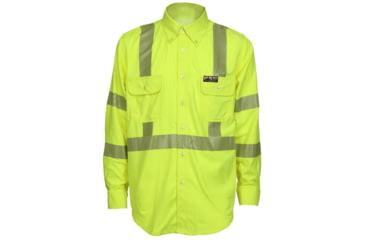 Image of MCR Safety Summit Breeze Class 3 Flame Resistant Shirt, 5.5oz Inherent Blend, Long Sleeve with Vented Underarms and Back, CAT 2, Fluorescent Lime, S, SBS1027S