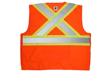 Image of MCR Safety SURVCS2POM Hi Vis Reflective Safety Vest, ANSI Type R Class 2, 4in Silver Stripes, Zipper Front Closure, Fluorescent Orange, M, SURVCS2POM
