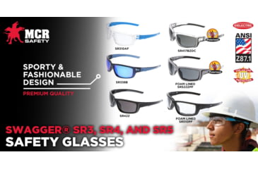 Image of MCR Safety Swagger SR4 Series Safety Glasses, MAX6 Anti-Fog Lenses, TPR from Temples to Nose Piece, Gray, One Size, SR422PF