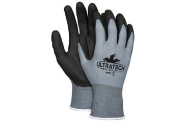 Image of MCR Safety UltraTech Work Gloves, 15 Gauge Nylon Shell, HPT Palm and Fingertips, Black/Gray, Large, 9699L