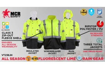 Image of MCR Safety Vortex, 3-in-1 Jacket, Lime, Class 3 - VT238JHXL