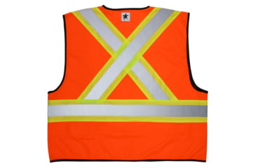 Image of MCR Safety VWCCS2OX4 Hi Vis Reflective Safety Vest, ANSI Type R Class 2, 4in Silver Stripes, Zipper Front Closure, Fluorescent Lime, 4X, VWCCS2OX4