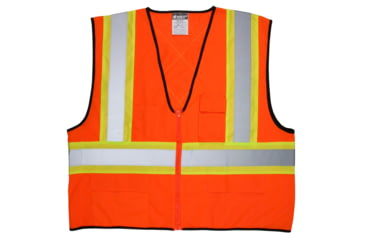Image of MCR Safety VWCCS2OX4 Hi Vis Reflective Safety Vest, ANSI Type R Class 2, 4in Silver Stripes, Zipper Front Closure, Fluorescent Lime, 4X, VWCCS2OX4