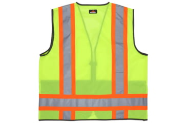 Image of MCR Safety WCCL2MLSZM Hi Vis Reflective Safety Vest, ANSI Type R Class 2, 4in Silver Stripes, Zipper Front Closure, Fluorescent Lime, M, WCCL2MLSZM