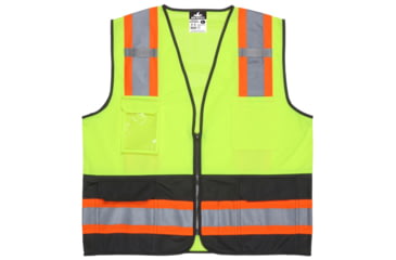 Image of MCR Safety WCCL2MLSZM Hi Vis Reflective Safety Vest, ANSI Type R Class 2, 4in Silver Stripes, Zipper Front Closure, Fluorescent Lime, M, WCCL2MLSZM