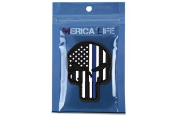 Image of Merica Life Punisher US Flag with Thin Blue Line Patch, 1.74 x 2.25, PUNISHER-USFLAG-TBL