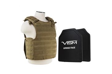 Image of NcSTAR Quick Release Carrier Vest w/Two 11x14in Shooters Cut Hard PE Ballistic Panels, Tan, Medium - 2XL BPLCVPCVQR2964T-A