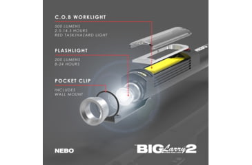 Image of Nebo Big Larry 2 COB LED Flashlight, AA, White/Red COB, 500 Lumens, Gray, NEB-WLT-0001