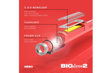 Image of Nebo Big Larry 2 COB LED Flashlight, AA, White/Red COB, 500 Lumens, Red, NEB-WLT-0002