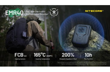Image of Nitecore EMR40 Portable Rechargeable Multipurpose Mosquito Repeller, Black, ACC-NITE-EMR40-BK