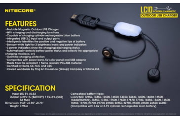 Image of Nitecore LC10 Portable Multi-Function USB Charger for 18650 Batteries, Cell Phones with Backup Flashlight, Black, 6952506492572