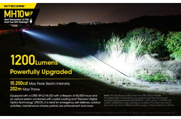 Image of Nitecore MH10 v2 1200 Lumen USB-C Rechargeable Flashlight, Black, 6952506405978