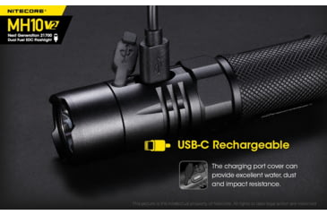 Image of Nitecore MH10 v2 1200 Lumen USB-C Rechargeable Flashlight, Black, 6952506405978