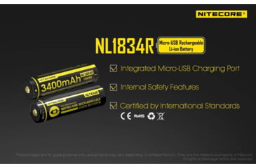 Image of Nitecore NL1834R 3400mAh USB Rechargeable 18650 Battery, Yellow, 6952506492305