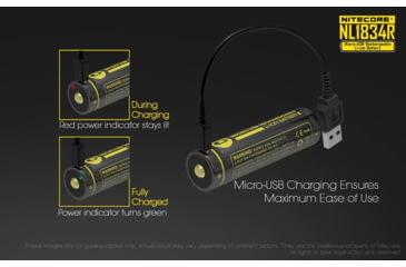 Image of Nitecore NL1834R 3400mAh USB Rechargeable 18650 Battery, Yellow, 6952506492305