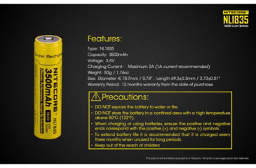 Image of Nitecore NL1835 3500mAh Rechargeable 18650 Battery, Yellow, 6952506491469
