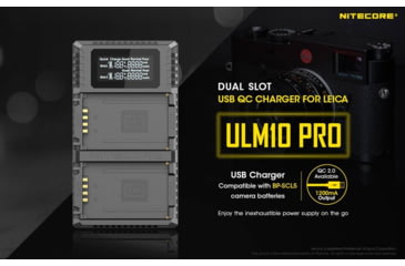 Image of Nitecore ULM10 Pro Digital QuickCharge 2.0 USB Battery Charger for Leica BP-SCL5 Batteries, Black, 6952506492725