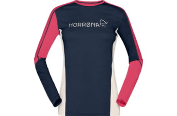 Image of Norrona Falketind Equaliser Merino Round Neck Shirt - Womens, Indigo Night/Honeysuckle, Large, 7042698472502