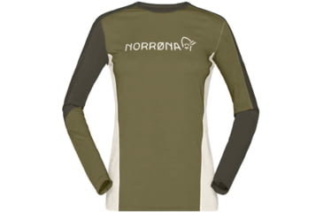 Image of Norrona Falketind Equaliser Merino Round Neck Shirt - Womens, Olive Drab/Olive Night, Extra Large, 1822-22 3908 XL