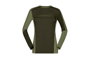 Image of Norrona Falketind Equaliser Merino Round Neck Shirt - Womens, Olive Night/Rosin, Small, 1822-22-3319-S