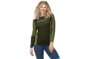 Image of Norrona Falketind Equaliser Merino Round Neck Shirt - Womens, Olive Night/Rosin, Small, 1822-22-3319-S
