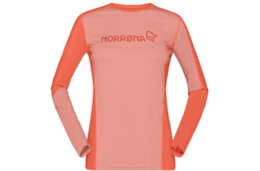 Image of Norrona Falketind Equaliser Merino Round Neck Shirt - Womens, Peach Amber/Orange Alert, Small, 1822-22 5649 S