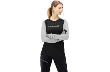 Image of Norrona Fjora Equaliser Lightweight Long Sleeve - Womens, Caviar Black/Light Grey, Small, 2228-18 7782 S