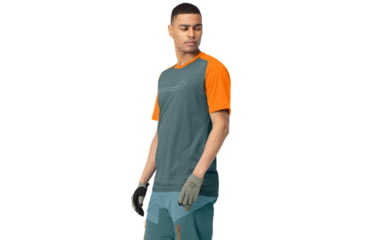Image of Norrona Fjora Equaliser Lightweight T-Shirt - Mens, North Atlantic/Orange Popsicle, Large, 7042698471840