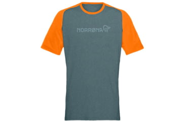 Image of Norrona Fjora Equaliser Lightweight T-Shirt - Mens, North Atlantic/Orange Popsicle, Large, 7042698471840