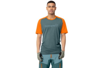 Image of Norrona Fjora Equaliser Lightweight T-Shirt - Mens, North Atlantic/Orange Popsicle, Large, 7042698471840