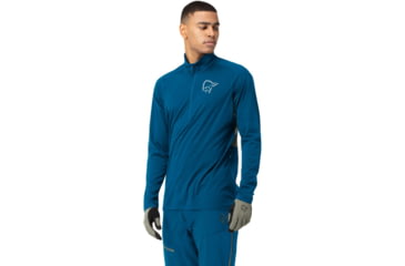 Image of Norrona Fjora Equaliser Zip Top Long Sleeve - Mens, Mykonos Blue/Castor Grey, Large, 2214-21 6010 L