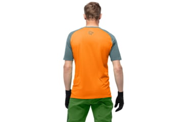 Image of Norrona Fjora Wool T-Shirt - Mens, North Atlantic/Orange Popsicle, Small, 7042698461520