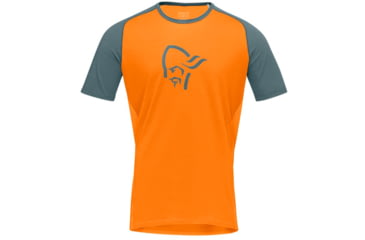 Image of Norrona Fjora Wool T-Shirt - Mens, North Atlantic/Orange Popsicle, Small, 7042698461520