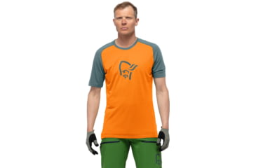 Image of Norrona Fjora Wool T-Shirt - Mens, North Atlantic/Orange Popsicle, Small, 7042698461520