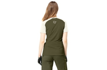 Image of Norrona Fjora Wool T-Shirt - Womens, Olive Night/Snowdrop, Small, 7042698461568