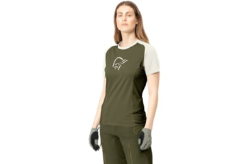 Image of Norrona Fjora Wool T-Shirt - Womens, Olive Night/Snowdrop, Small, 7042698461568