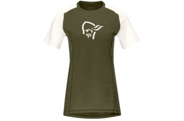 Image of Norrona Fjora Wool T-Shirt - Womens, Olive Night/Snowdrop, Small, 7042698461568